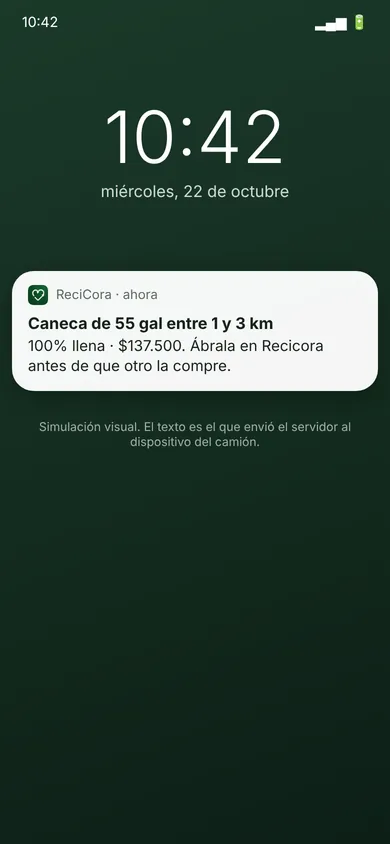 Notificación de una caneca de aceite usado cerca del camión